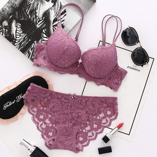 Small Breast Push-Up Adjustable Lace Girl Sexy Intimates Female Beautiful Back Bra Breast-Retracting Bra Set # 8855