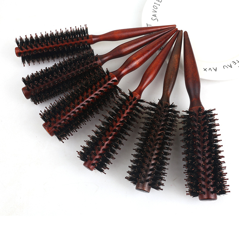 Pein redondo de cerdas de cerdo peinero masaje de salud soplado estilo de cabello recto rizado pein rodillo pein pein peras pein de botón interior