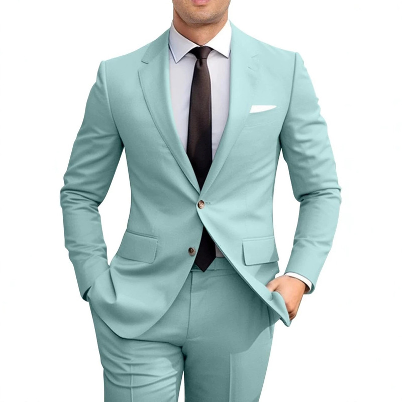 European and American Men's Slim-Fit Suit Set 2026 New Solid Color Banquet Groom's Formal Wear Overseas Warehouse Foreign Trade Supply European and American Men's Slim-Fit Suit Set 2026 New Solid Color Banquet Groom's Formal Wear Overseas Warehouse Foreign Trade Supply