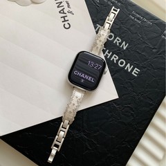 拉丝镶钻铜质表带适用于苹果iwatch23456789S10手表腕带apple表带