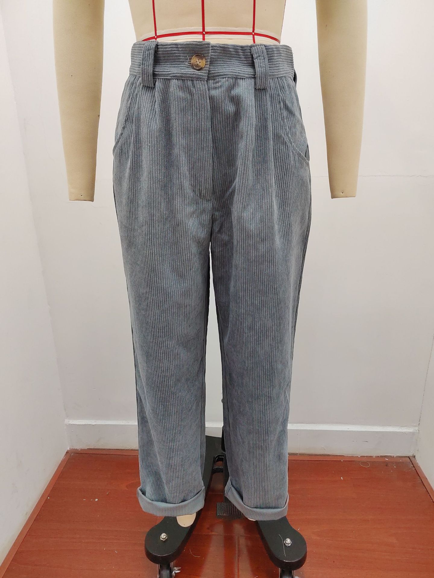 Women's Clothing Women's High Waist Casual Pants Autumn Solid Color Corduroy Loose Straight Pants Style For Formal & Casual For Women_ecoleips.com