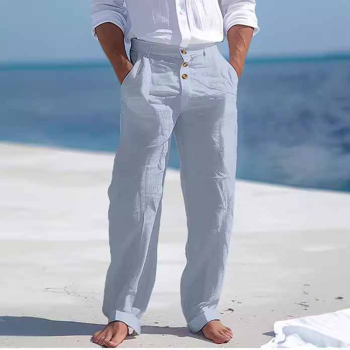 Beach solid color comfortable breathable casual trousers