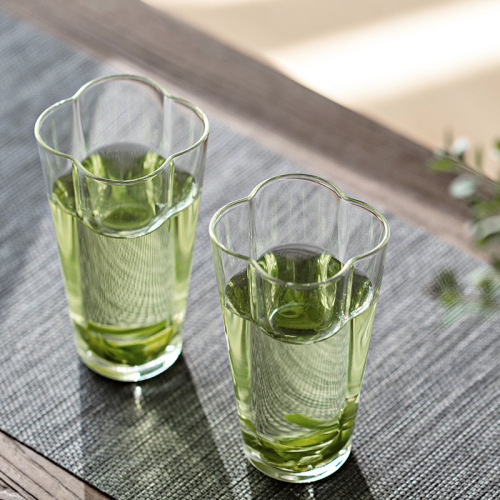 Four-leaf Clover Green Tea Cup Large Capacity Water Cup Flower Tea Glass Cup High-end Aesthetic Home Use High Borosilicate Glass Water Cup