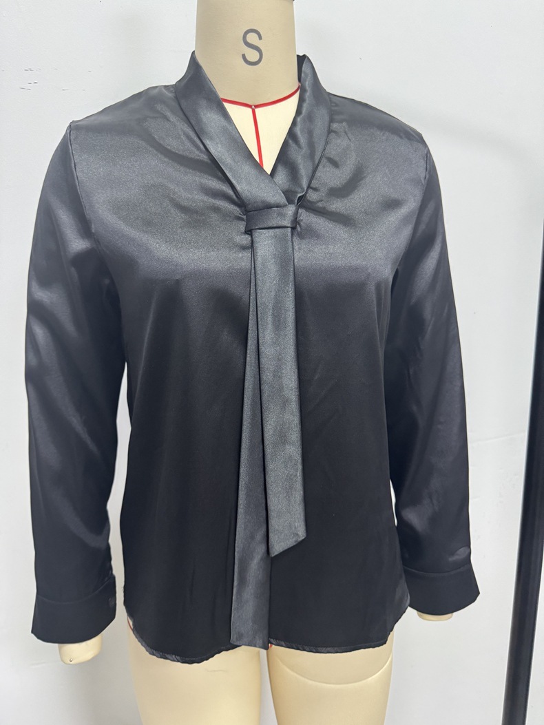 Camicia elegante da donna in raso con scollo a v e nastro_voghion.com