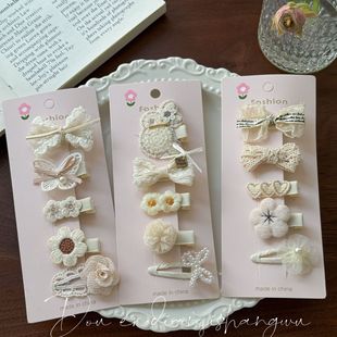 Children's Lace Bow Hairpin Baby Hair Accessories Milk White Korean Style French Style Fragrant Style Clip Foreign Trade Cross-border Original