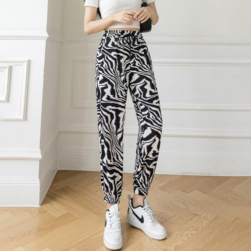 Tie-dye ink-wash pants for women, loose-fitting, thin ice-silk casual harem pants for petite figures, chiffon harem pants, sports lantern pants.