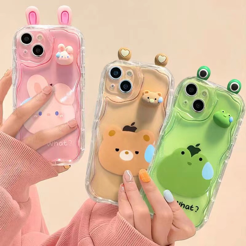 Suitable for Apple 15promax mobile phone shell iPhone14 ears 13 stereo frog doll 12 silicone 11 cartoon