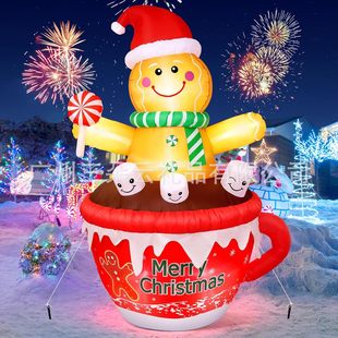 Cross-Border Christmas Inflatable Christmas Cocoa Cup Gingerbread Popular Mold Led Light Luminous Decoration Outdoor Courtyard Ornaments