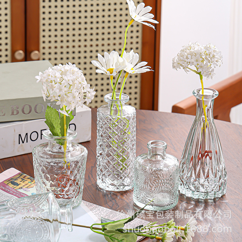 De estilo europeo retro pequeño florero botella de aromaterapia de vidrio mini jarrón transparente decoración de la sala de estar simple mesa de comedor decoración del hogar