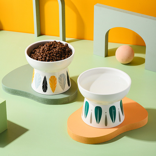 Pet ceramic bowl Japanese-style cat bowl tall cat food bowl water bowl pet bowl anti-cervical spondylosis cat food bowl anti-tilt tip