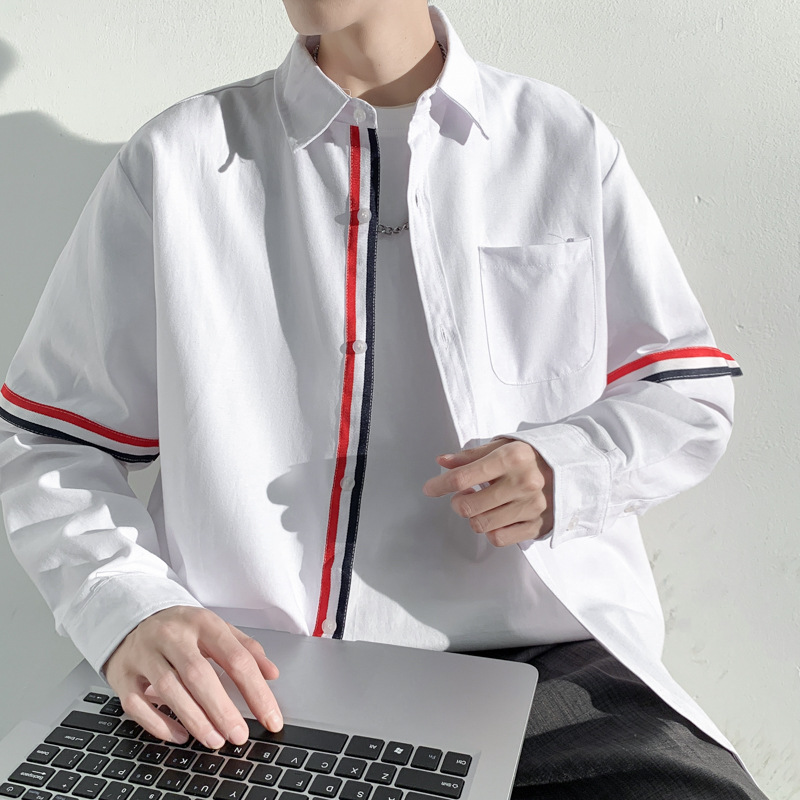 Chemise à manches longues pour hommes, tendance coréenne décontractée, belle chemise d'automne décontractée Joker, manteau à doublure blanche, pouces._voghion.com