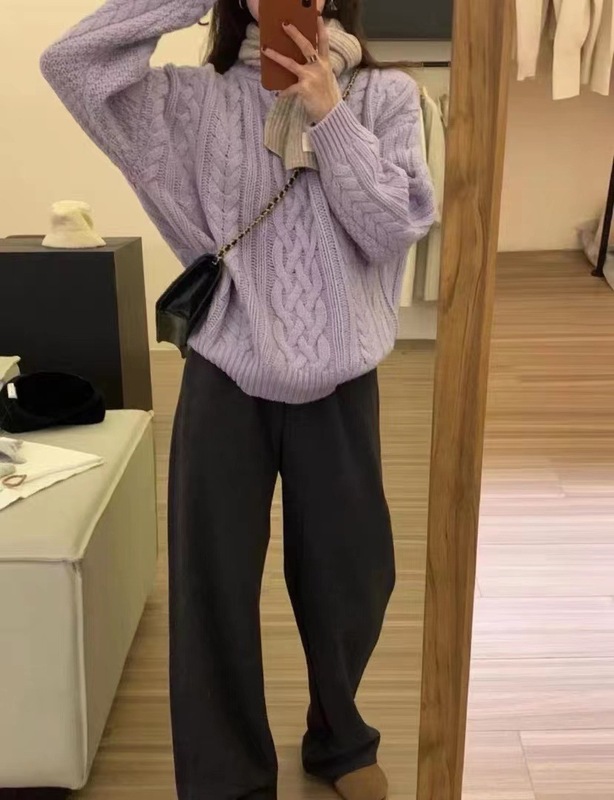 韩国Thebarnnet 八奶麻花软糯毛衣女宽松高质感套头上衣针织衫|undefined