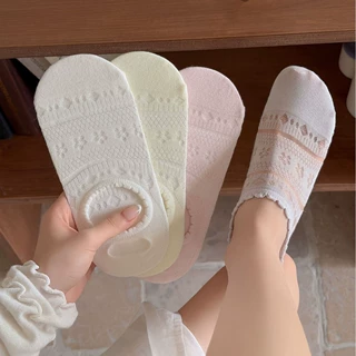 春夏薄款花边网眼船袜韩系ins镂空碎花短袜防滑透气不掉跟隐形袜