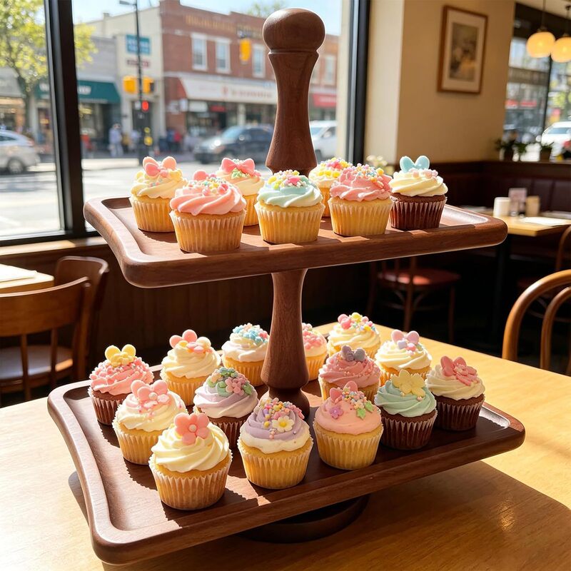 Cross-Border Wooden Two-Tier Country-Style Cake Stand, Tiered Serving Tray, Kitchen Table Cake Display Stand, Dessert Stand Cross-Border Wooden Two-Tier Country-Style Cake Stand, Tiered Serving Tray, Kitchen Table Cake Display Stand, Dessert Stand