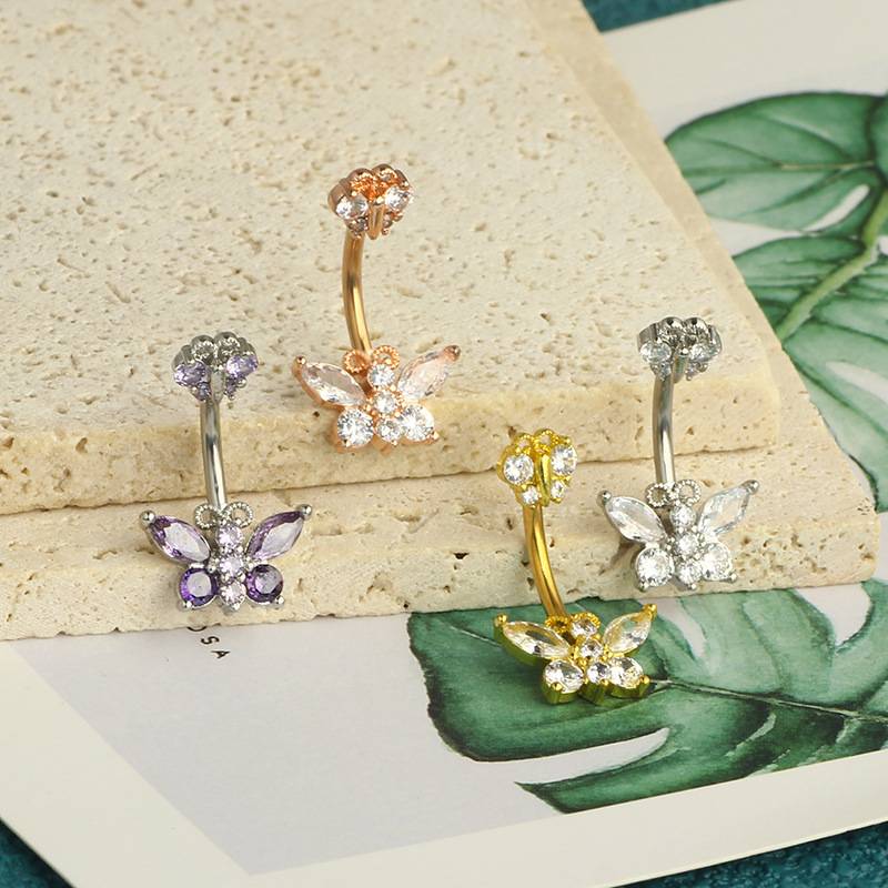 7g Weight Zircon Inlay Material Belly Ring Classification 1 Piece Belly Rings Simple Style Classic Style Solid Color 304 Stainless Steel Inlay Zircon Belly Rings