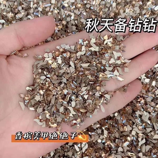 Champagne Color Mini Small Flat-Bottomed Irregular-Shaped Rhinestones, New Flat-Bottomed Rhinestones, Champagne Color Irregular-Shaped Rhinestones Mixed Pack, Nail Art Rhinestones, Super Shiny