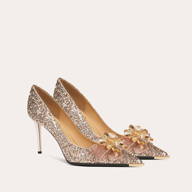908-11 Crystal High Heels Fairy Metal Pointed Stiletto Wedding Shoes Niche High-end Banquet Dress Shoes Single Shoes