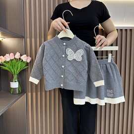 汐玥童装&M11009学院风蝴蝶毛衣套装