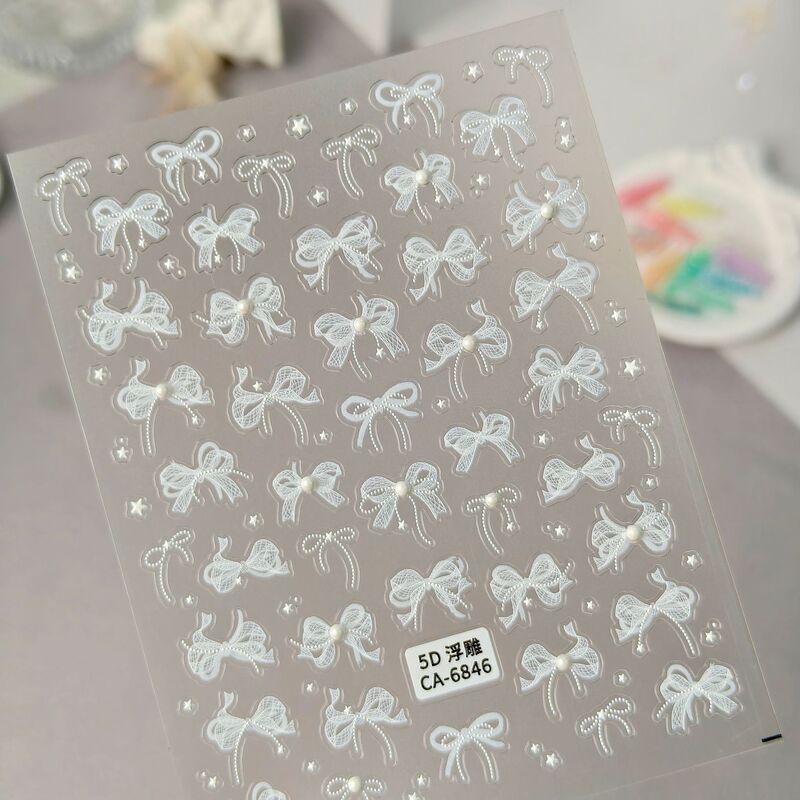 Pearl Bow Nail Art Stickers 5D Embossed Lace Ribbon Bow DIY Nail Stickers Ca Style Pearl Bow Nail Art Stickers 5D Embossed Lace Ribbon Bow DIY Nail Stickers Ca Style