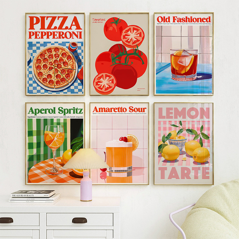 Ins Retro Style Bread Cake Poster Wall Sticker Room Decoration Wall Fabric Core Decorative Painting Plant Flowers Frameless