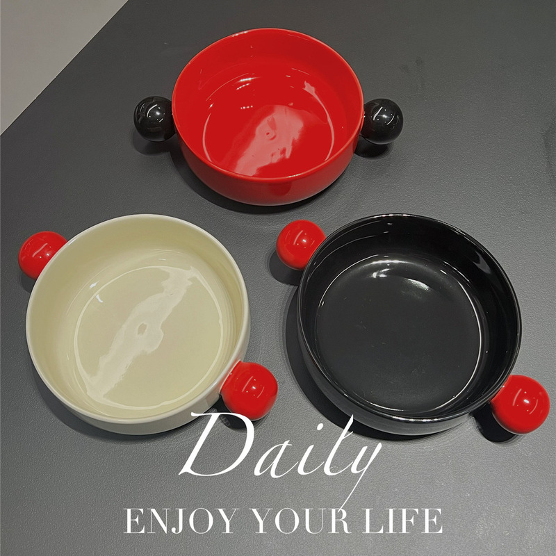 Creative Contrast Color Salad Bowl Baking Bowl with Handle Oven Baked Rice Bowl Nordic Ceramic Eamish Bowl Household Tableware
