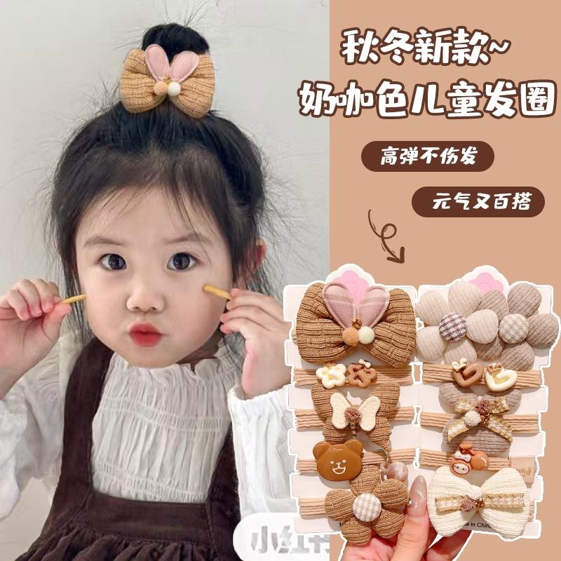 2024 nuevo otoño y invierno adorable diario versátil anillo de cabello de niña cuerda de cabeza dulce curry cola de caballo no daña joyas de cabello
