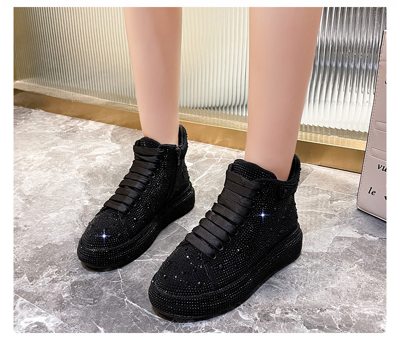 Europeiske varer Gypsophila tungindustri lyse diamant høye sko for kvinner 2023 vinter nye fløyel sport og fritid damesko allsidige_voghion.com