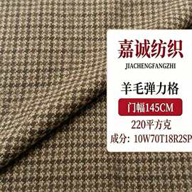 春薄款羊毛TR色织小千鸟涤氨梭织纬弹精纺西装面料格纹布