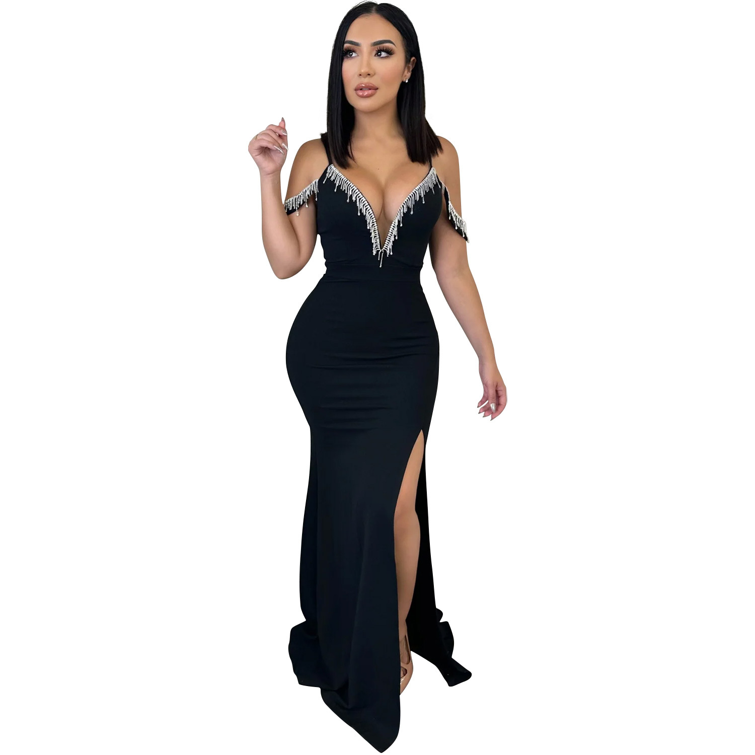 C6771 transfronteriza AliExpress Amazon vestido de correa de borla de color sólido de las mujeres de la moda europea y americana image 7