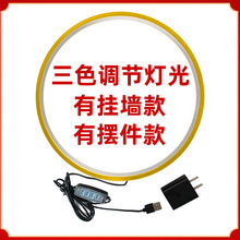 有颜色/亮度可调灯圈装饰形金色LED圆环形佛龛发光灯中式摆件招财