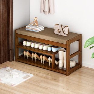 Solid Wood Household Door Soft Shoe Stool Entrance Shoe Stool Sitting and Try Dressing Simple Shoe Rack Entrance Double Stool