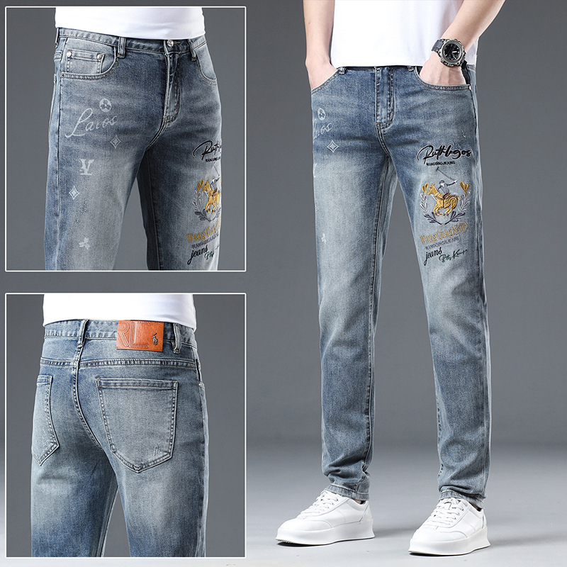 2026 High-End Soft Embroidered Jeans for Men, Trendy Thin Slim-Fit Skinny Pants, New Spring/Summer Men's Trousers 2026 High-End Soft Embroidered Jeans for Men, Trendy Thin Slim-Fit Skinny Pants, New Spring/Summer Men's Trousers