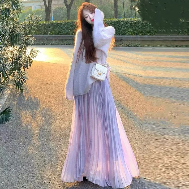 紫色半身裙女春夏2025新款高腰显瘦a字小个子伞裙温柔风百搭长裙
