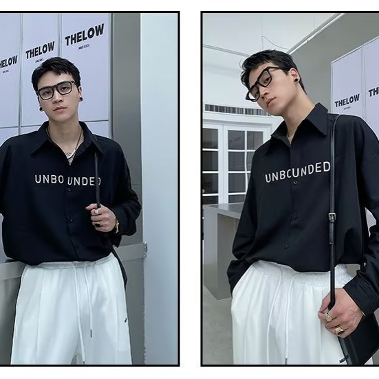 Four Seasons 2024 Camisa de moda con letras para hombre Camisa de moda delgada de manga larga casual