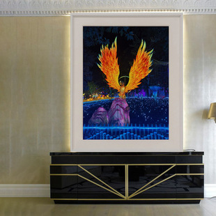 New Trendy Lanterns and Jingwei Goddess Night Scene Art Giclée Prints with a Theme of Villa Farmhouses and Mountain and Sea Classics