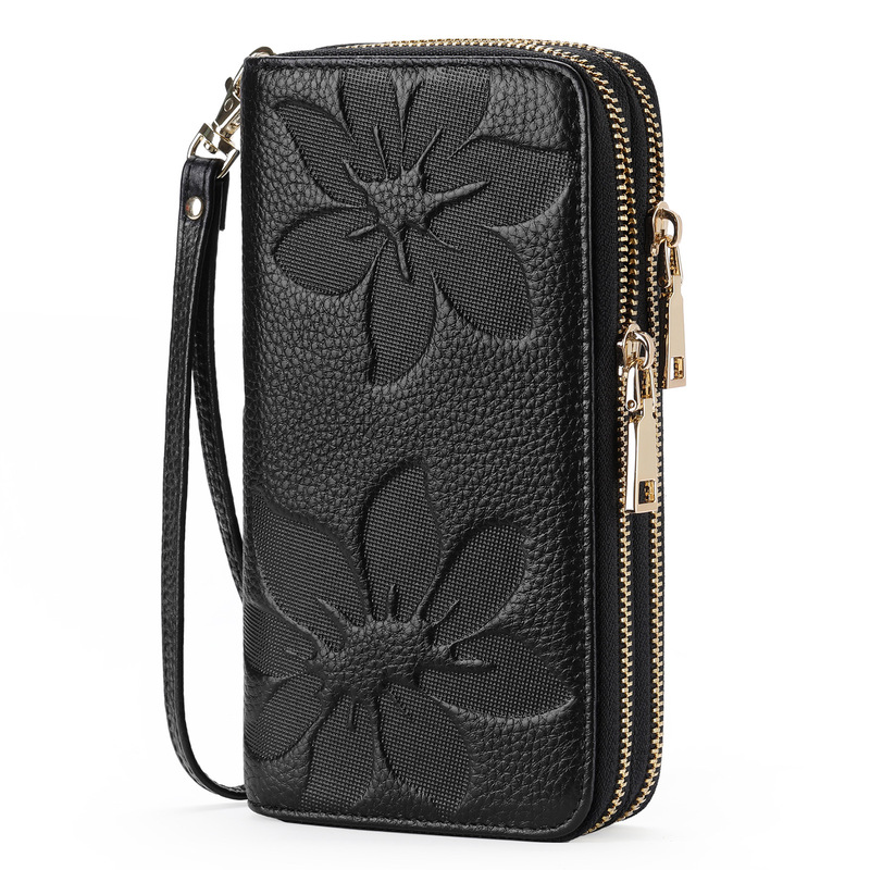 Goiacii Women's Double Zipper Wallet Rfid Large Capacity Long Style First Layer Cowhide Clutch Bag Printed Clutch Bag Goiacii Women's Double Zipper Wallet Rfid Large Capacity Long Style First Layer Cowhide Clutch Bag Printed Clutch Bag