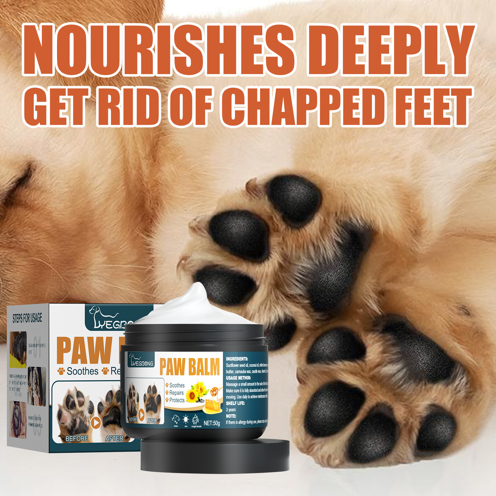YEGBONG Pet Foot Anti-Dry Cracked Paw Balm for Dogs and Cats, Paw Pad Moisturizing Foot Care Cream