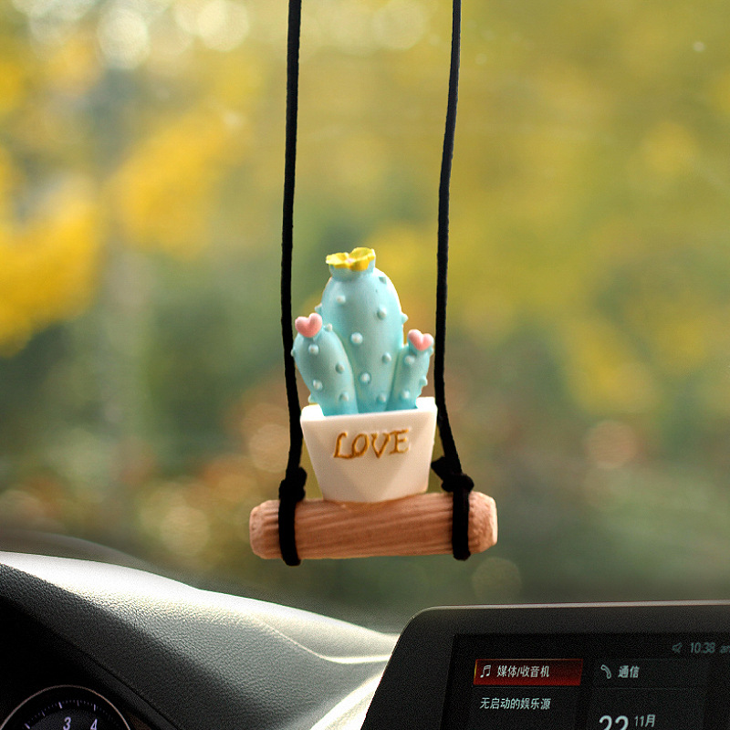 Nuevo colgante de coche de cactus lindo transfronterizo, espejo retrovisor, columpio, colgante de ciervo, decoración, accesorios de coche
