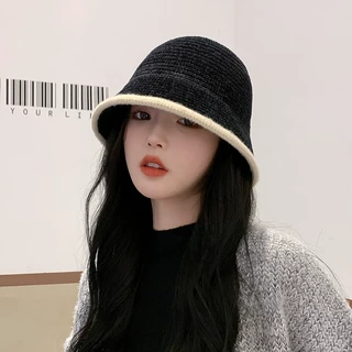 跨境渔夫帽秋冬日系水桶帽女雪尼尔时尚百搭针织盆帽高级感帽子