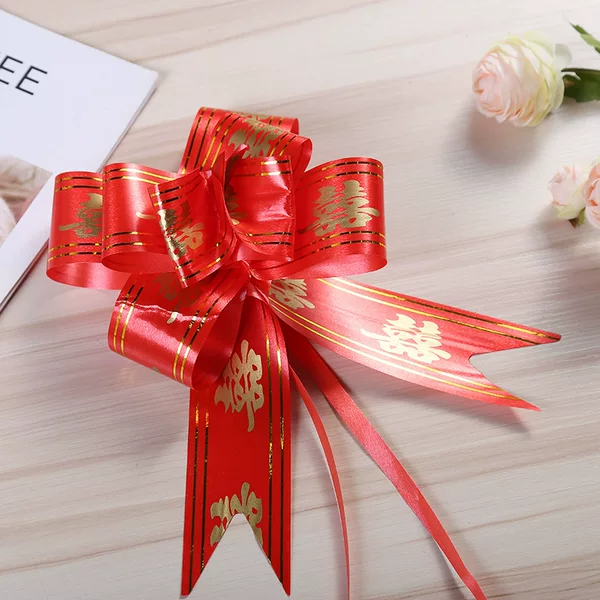 50 Large Gold-Edged Hand-Pulled Flower Bows for Wedding Car Door Handles, Rearview Mirror Decorations, Party Decorations Wholesale