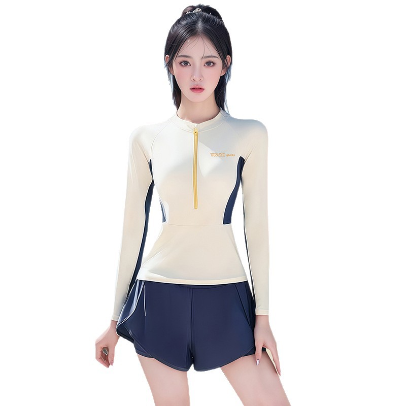 Women's Conservative Two Piece Swimsuit Long Sleeved Slimming High End Feel Professional Style Suitable For Hot Springs New_ecoleips.com