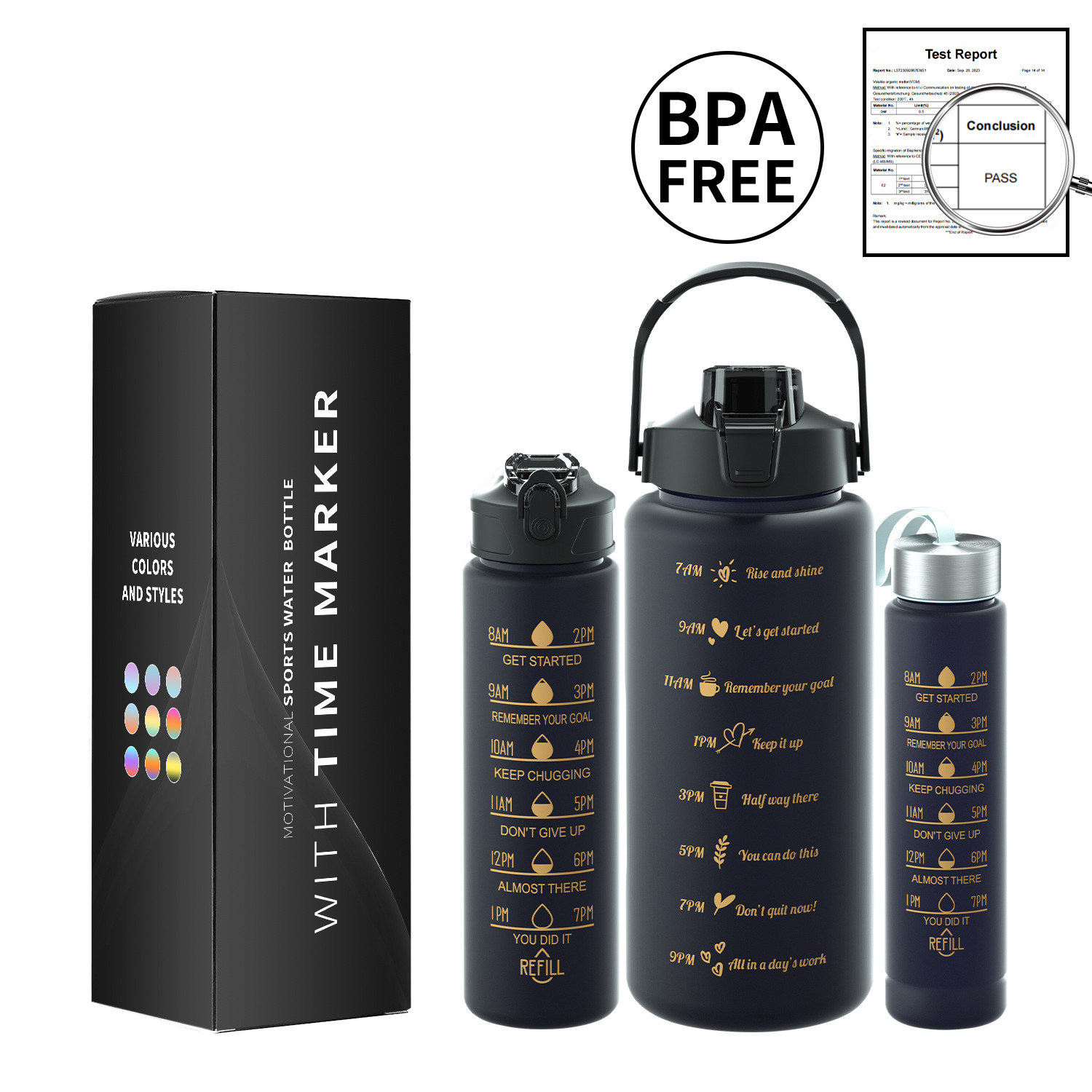 Taza de agua de gran capacidad taza de paja de plástico espacio simple olla botella de equitación deportes al aire libre taza de agua conjunto de tres piezas con caja
