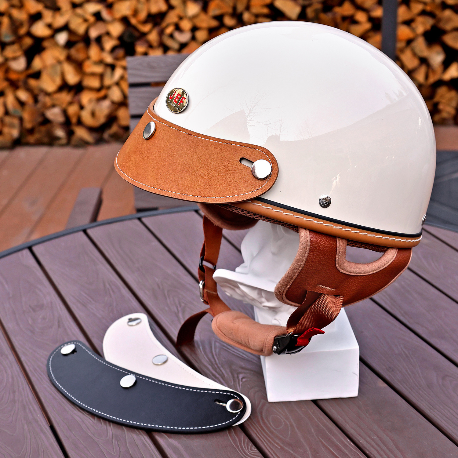 Retro Helmet Leather Brim Decoration Three-Quarter Half Helmet Brim Accessories Adjustable Three-Button Small Helmet Body Universal