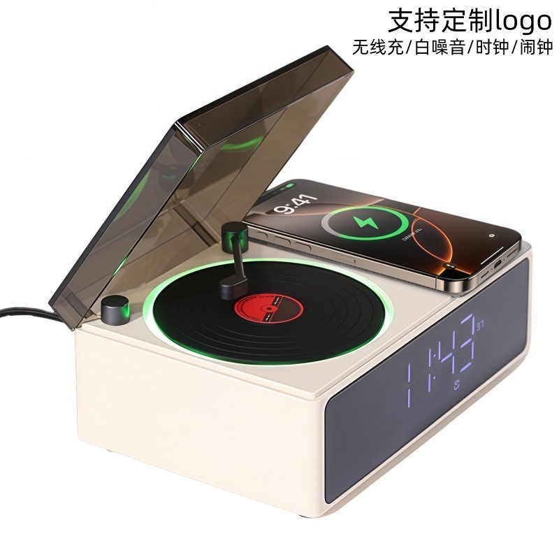 跨境复古无线充蓝牙音箱白噪音时钟闹钟小音响低音炮礼品蓝牙音响|undefined