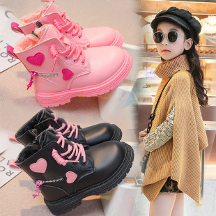 Girls Martin Boots Children's Warm fleece-lined Ankle Boots 2025 Autumn and Winter New Girls Single Boots Fashion Princess Leather Boots Tide