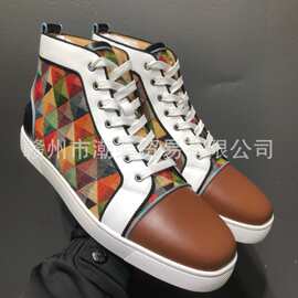 cl andgz拼色帆布格子印花高帮红底鞋男鞋女鞋情侣板鞋运动休闲鞋