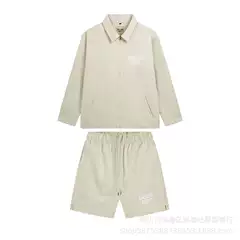 2026 New European and American Streetwear Letter Logo Print Coach Jacket Zip-Up Outerwear Loose Fit Five-Inch Shorts Set