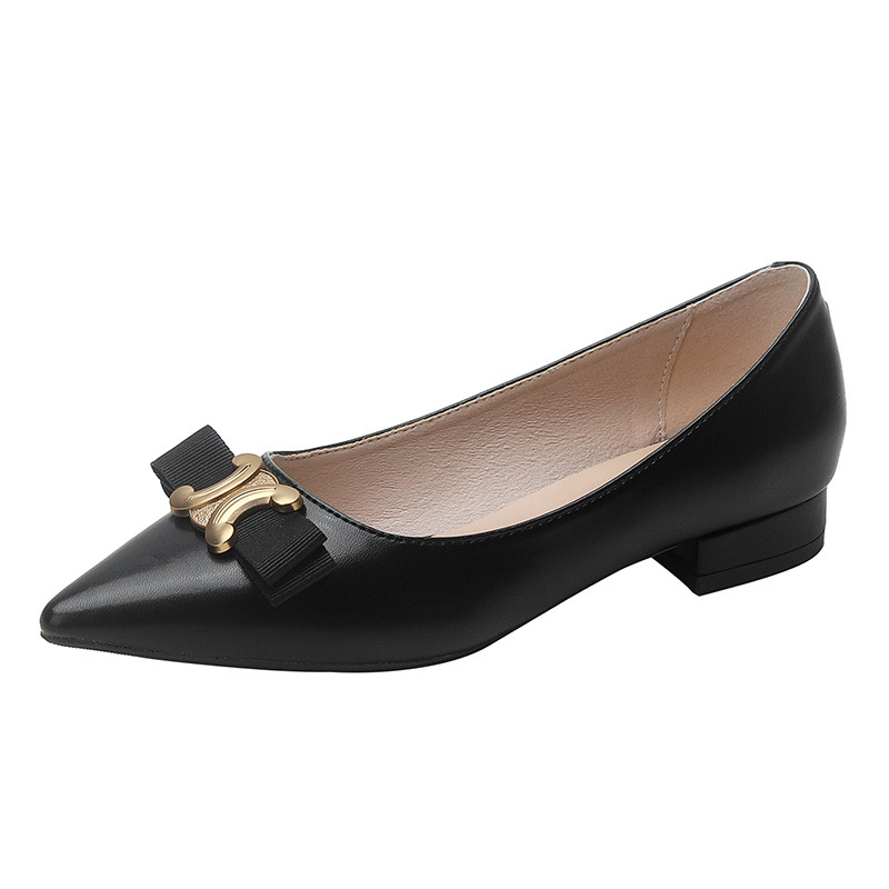 Xiaoxiangfeng temperamento zapatos individuales mujeres primavera y otoño nuevo estilo punta puntiaguda boca baja zapatos de mujer planos estilo coreano bowknot zapatos de trabajo de tacón grueso
