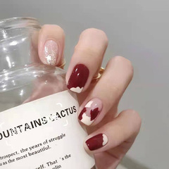 Sweet Pure Desire Style Glittering Red and White Striped Short Removable False Nail Clips Wholesale