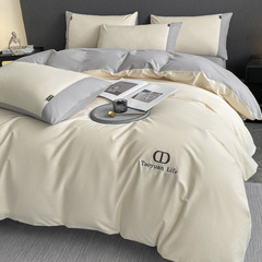 新款秋冬純棉刺繡四件套純色雙拼全棉加厚長絨棉床單被套床笠套件